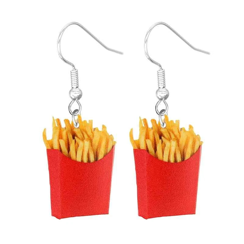 Food Earring 2D Handmade Cute Interesting Taco Corn Crunchy Burger Biscuits French Fries Ice Cream Cheese Cute