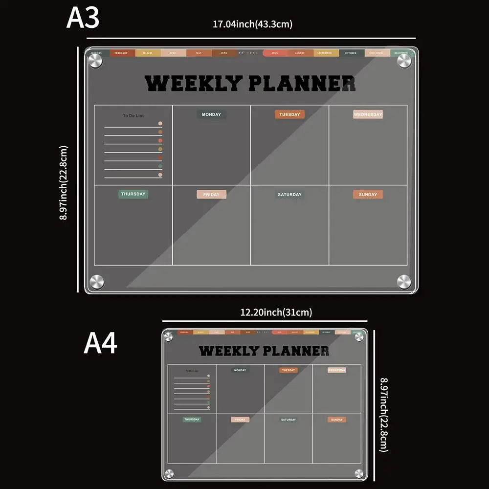 3D Magnetic Acrylic Weekly Planner – Reusable Fridge Calendar with 5 Markers