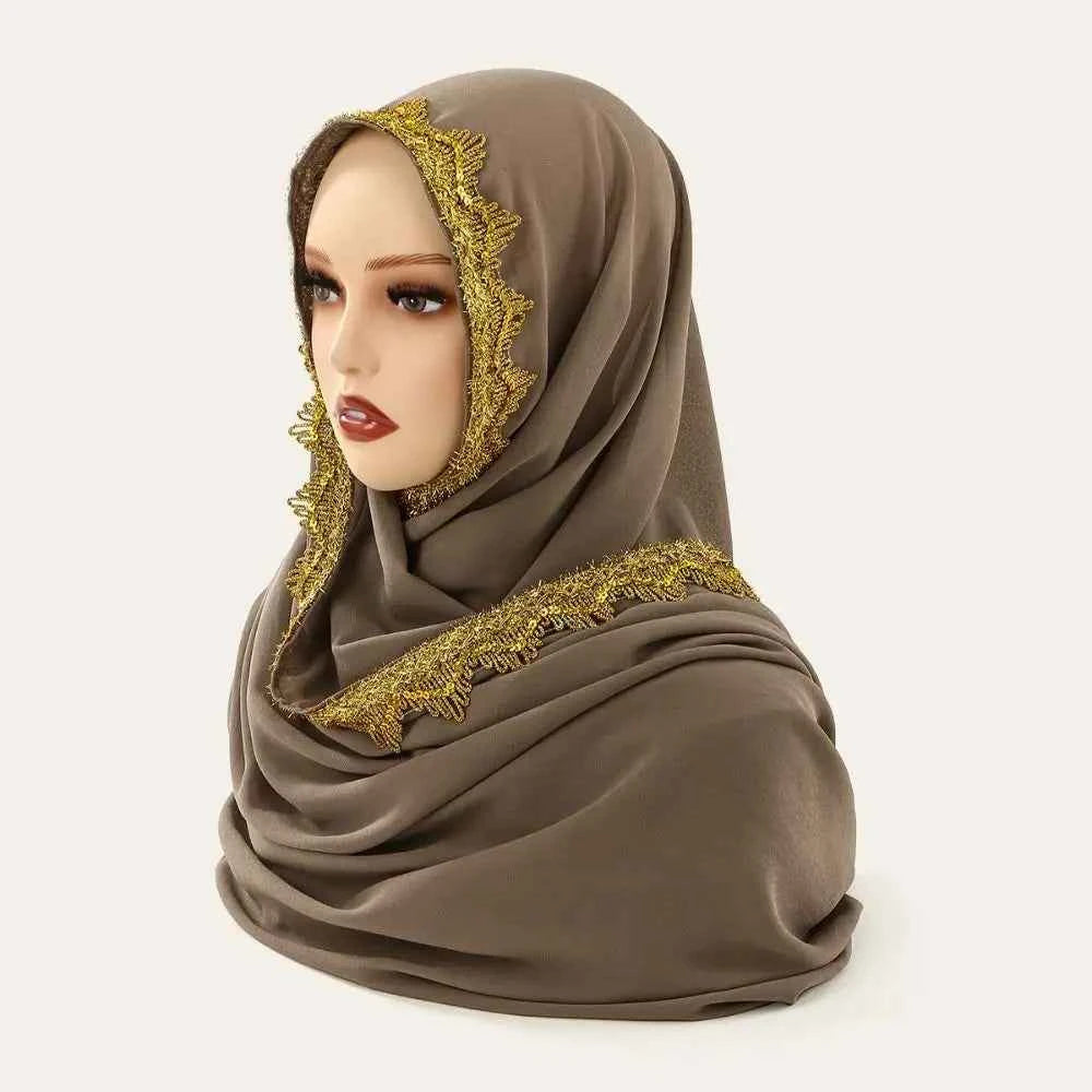 Luxury Silk Chiffon Hijab Scarf Long Gold Sequin Wraps Shawl Glitters Thin Islamic Turban Beach