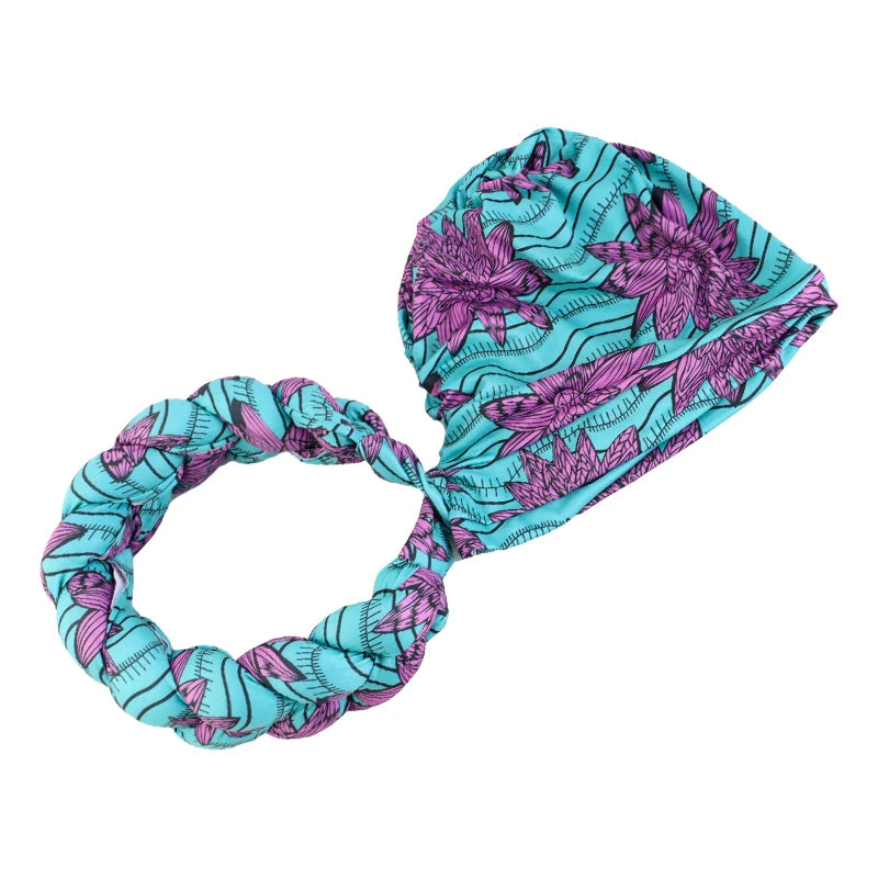 New African Print Twisted Large Braid Turban Hat Muslim Hijab Hat Elastic Head Wraps Headscarf Ramadan Headscarf Beanie Hats - NamafadStore