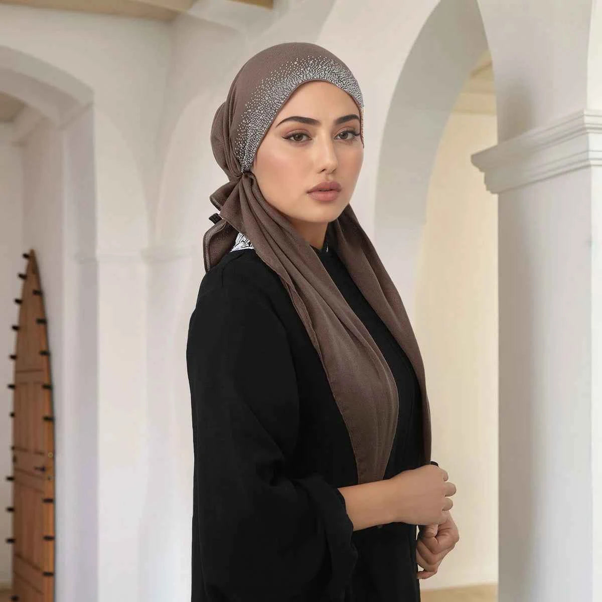 Fashion Diamond Cotton Elastic Headband Cap For Woman Muslim Hijab Hat Lady Fashion Instant Scarf Islamic Turban