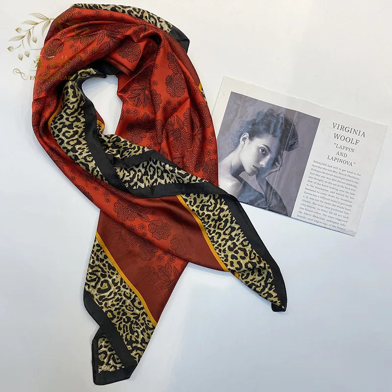 [BYSIFA] New Emerald Green Silk Scarf Women Brand Leopard Printed Square Scarves 90*90cm Fashion Accessories Headscarves Hijabs - NamafadStore