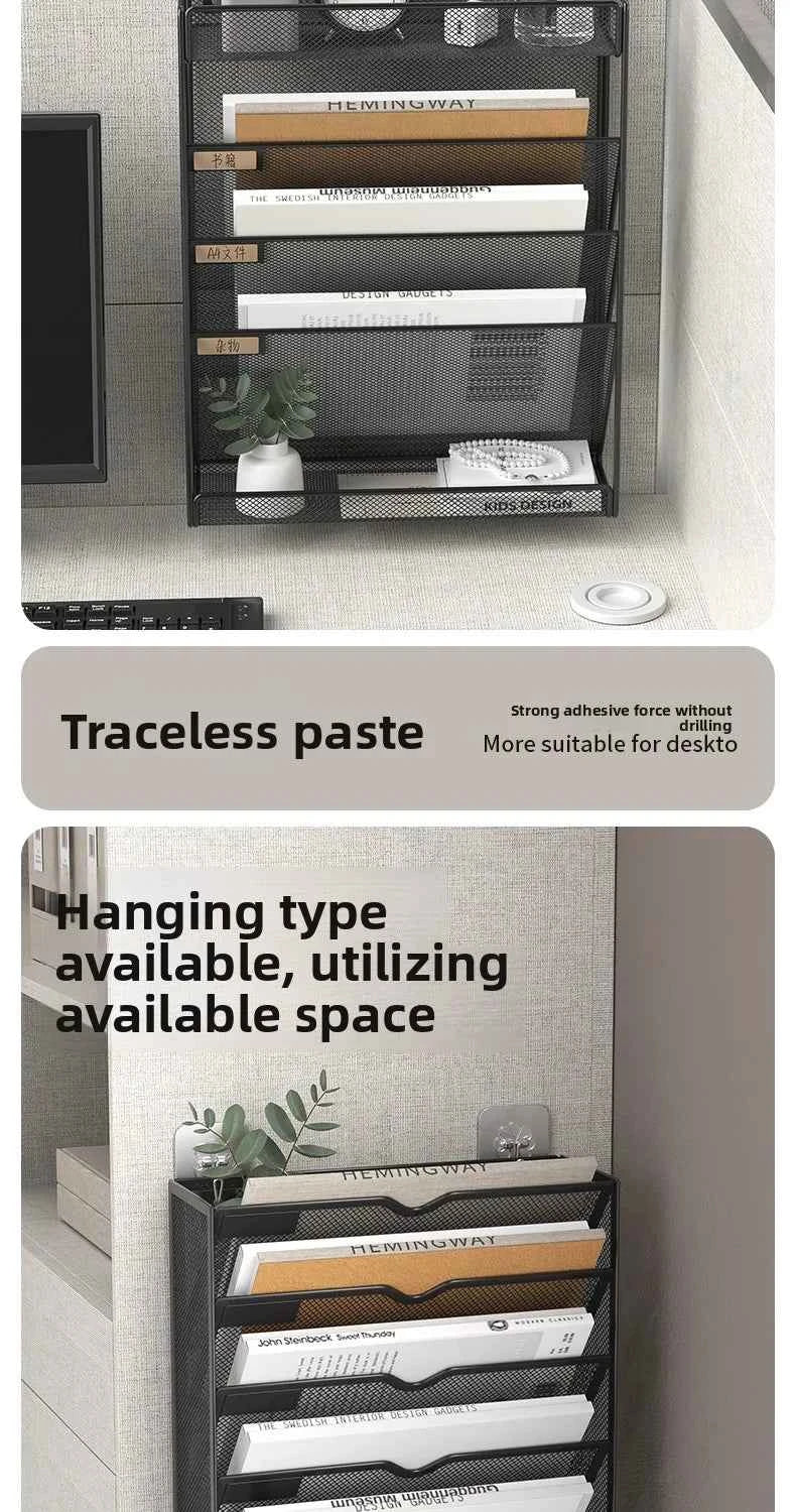 5 Pocket Mesh Hanging Wall File Organizer, Wall Mounted Mail Paper Document Folder Holder,Magazine Rack for Office Home School.