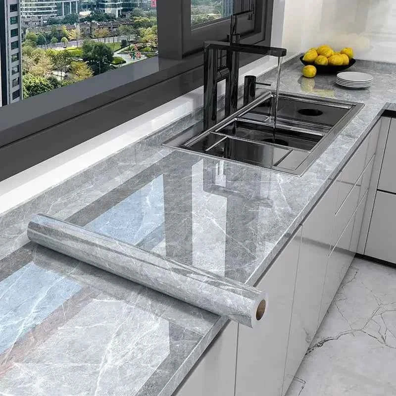 10M x 80CM Marble Self Adhesive Wallpaper Waterproof Oil Proof Kitchen Stickers Thermostability Decorative Film Home Decor