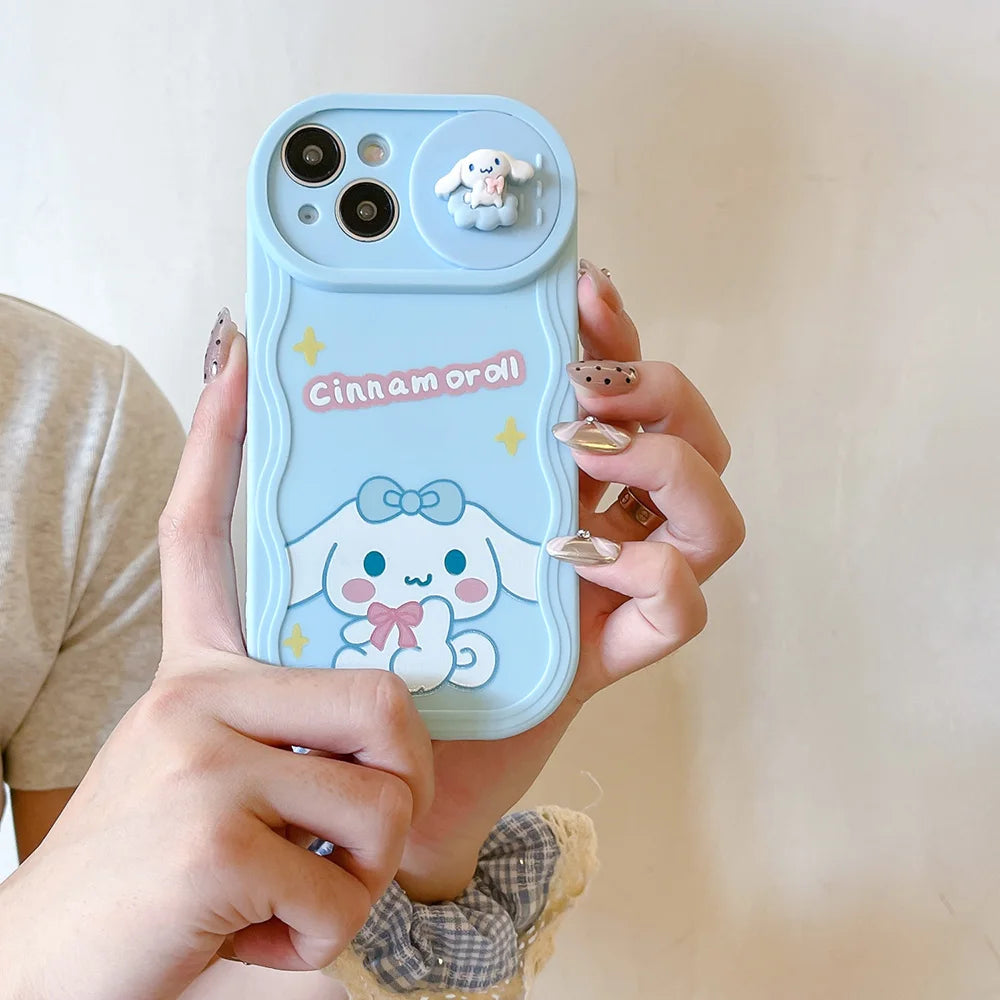 Cute Rabbit Dog Cartoon Sliding Camera Wave Phone Case for iPhone 7 8 15 Plus 14 Pro Max 13 Pro 12 11 X XS Max XR 16 Capa