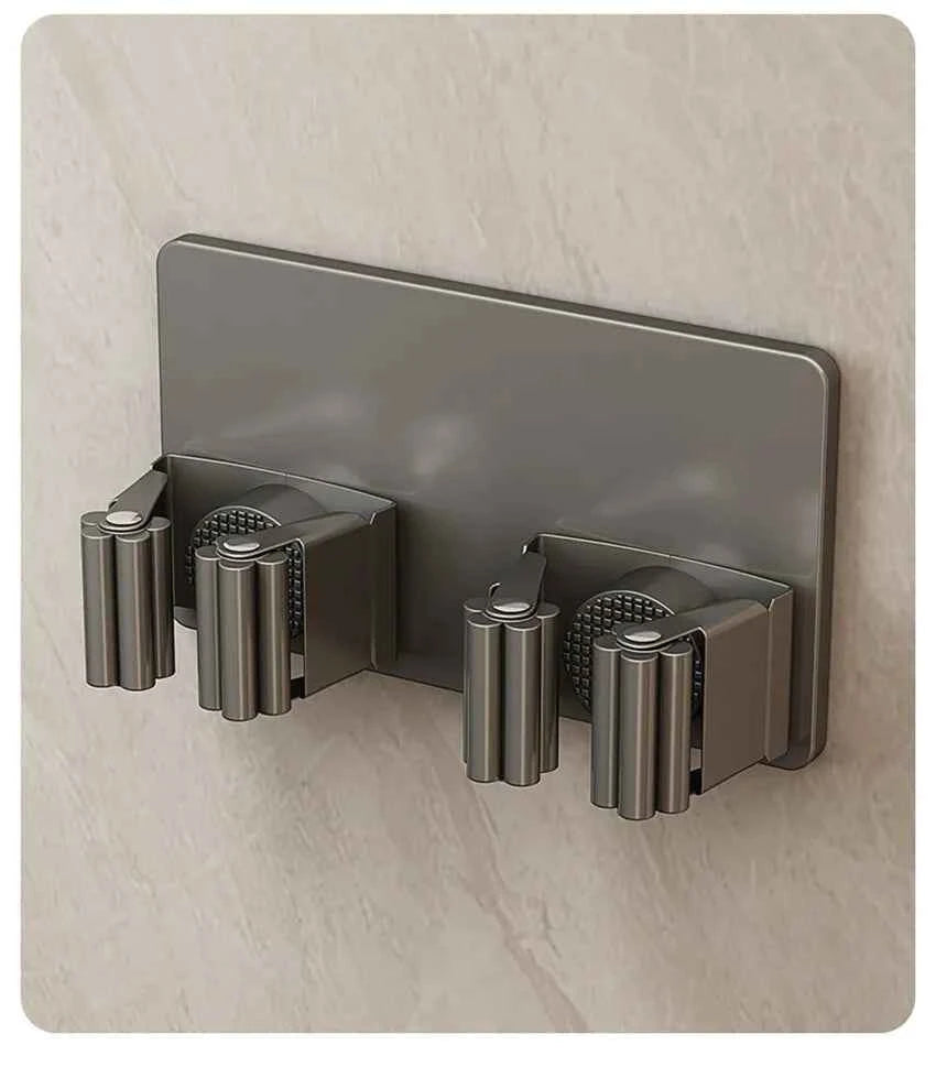 304 Stainless Steel Mop Holder Wall Mounted Adhesive Multi-Purpose Hooks Household Storage Organizer Rack Broom Hanger Stick