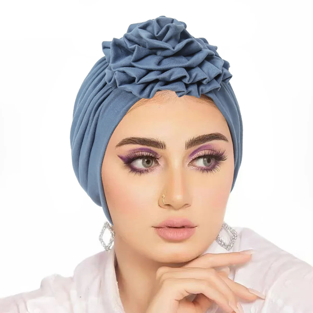 Trendy Crinkle Women's Hijab Solid Color Muslim Ladies Turban Bonnet Flower Decor Ramadan Head Wrap Head Scarf Indian Hat Mujer - NamafadStore