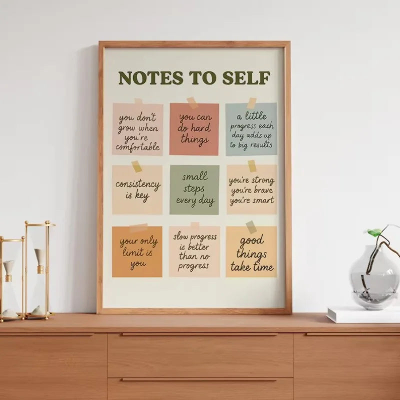 Notes to Self Growth Mindset Wall Art – Motivational Quote Canvas Home Decor