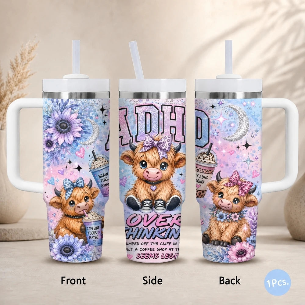 Highland Cow 40oz Tumbler – Stainless Steel Insulated Travel Cup with Straw