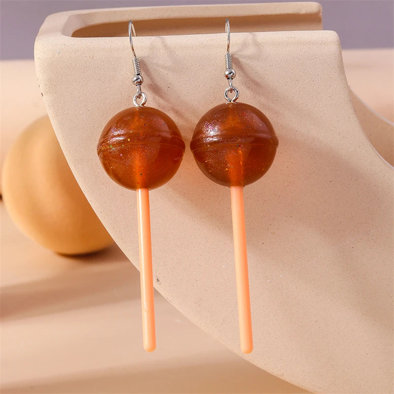 Sweet Candy Color Lollipop Drop Earrings for Women Funny Simulation Food Flower Dinosaur Dangle Hook Earrings Girls Jewelry Gift