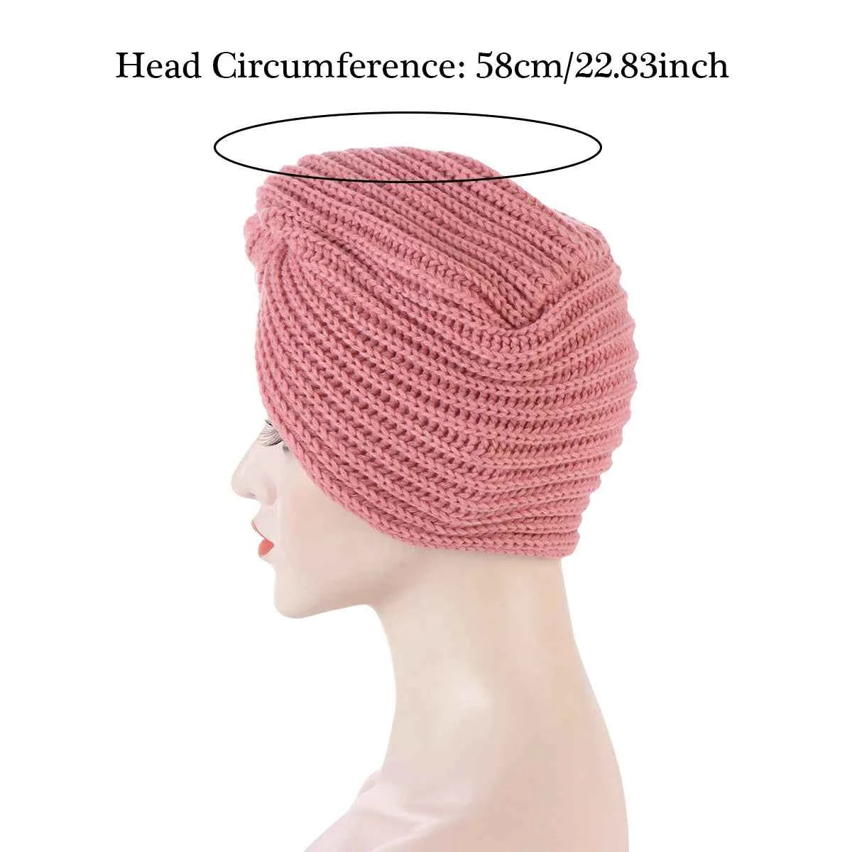 Muslim Fashion Imitation Cashmere Turban Caps for Women Bohemian Style Hijab Caps Indian Hat Solid Color Ladies Knitted Cap