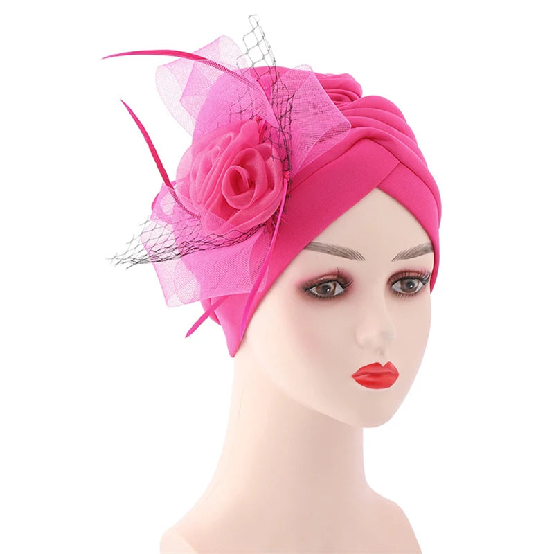 2025 Trendy Women Big Flower Turban Hat Fashion Muslim Hijab Caps Head Wrap Femme Bandana Chemo Cap African Headpiece Hat Indian - NamafadStore