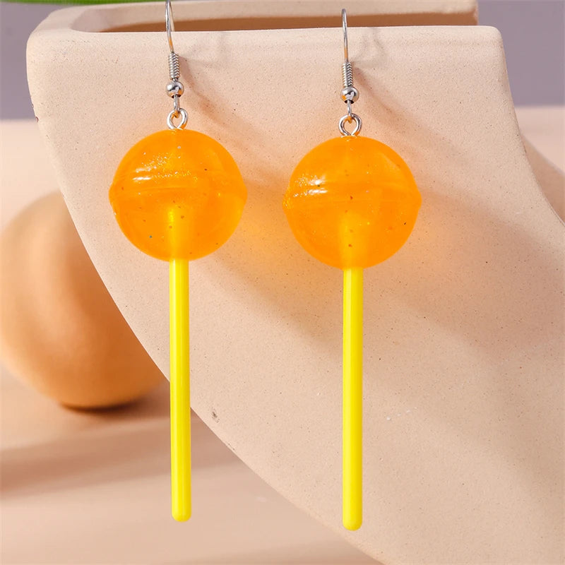Sweet Candy Color Lollipop Drop Earrings for Women Funny Simulation Food Flower Dinosaur Dangle Hook Earrings Girls Jewelry Gift