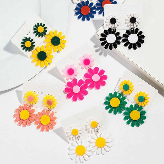 Boho Colorful Acrylic Sunflower Women's Earrings 2024 Trendy Geometric Daisy Flower Long Drop Earring Cute Simple Jewelry Gifts