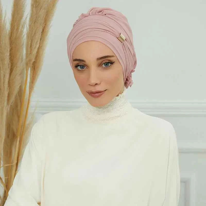 Plain Muslim Instant Turban Hat Inner Hijabs Caps Women Islamic Bandana Bonnet India Hats Female Headwrap Turbante Mujer Flower