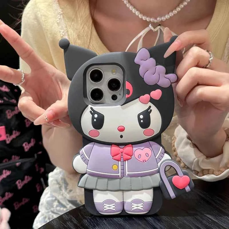 Sanrio Cute 3D Cartoon Kuromi Phone Case for iPhone 17 Pro17 16 15 14 13 12 11 Pro Max 16 Plus Shockproof Soft Silicone Cover