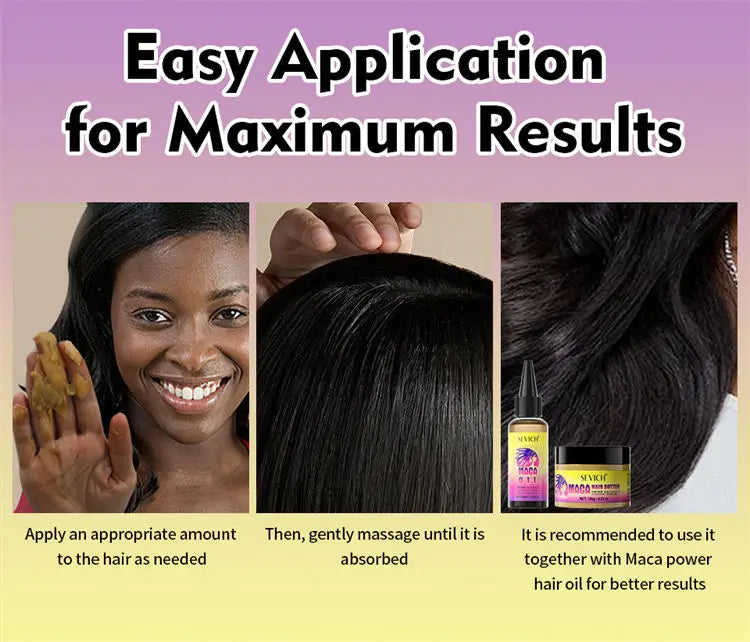 Maca Hair Growth Oil Set For Peru Maca Powder Hair Growth Butter Maca Root Hair Oil Castor Oil Anti-Hair Loss Sevich Hair Care