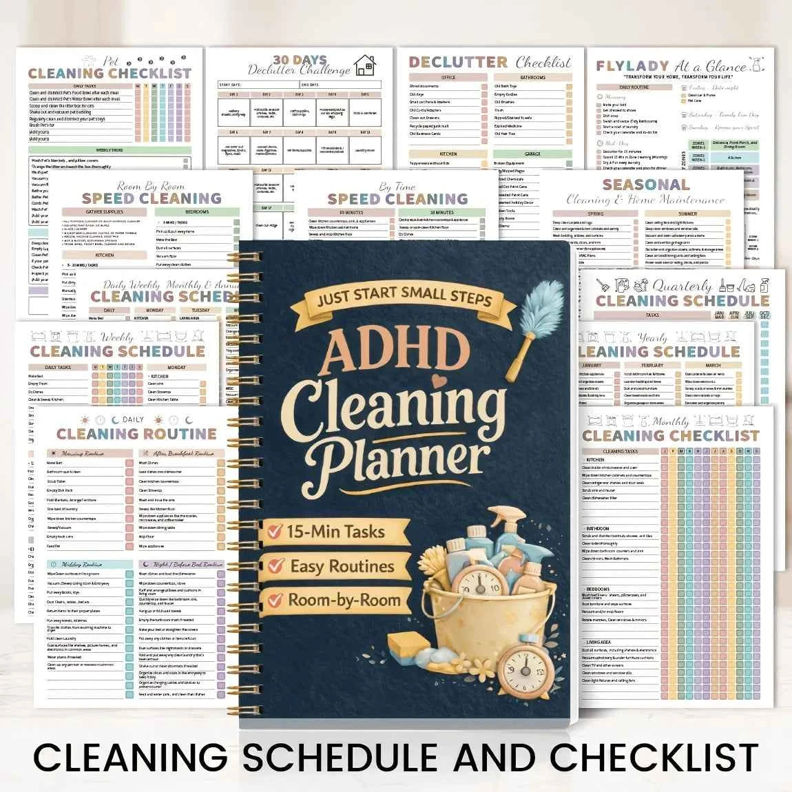 Spiral-bound Cleaning Planner Designed for ADHD Individuals, Featuring a Color-coded Schedule, Assisting Households, Offices
