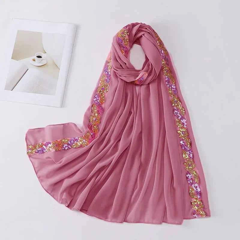 Chiffon Hijab Scarf Turban – Sequins Headwrap & Veil for Muslim Women, Fashionable Islamic Headband