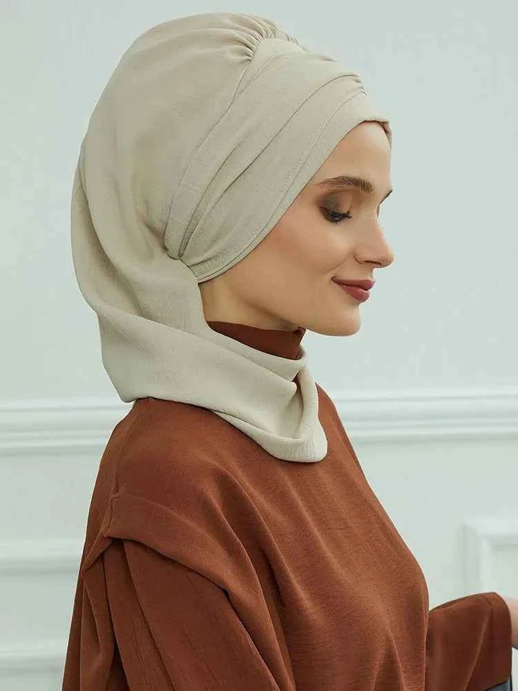 Ramadan Muslim Inner Hijabs For Woman  Turban Hijabs With Cap Islamic Muslim Jersey Head Scarf Headwraps Muslim Women Clothing
