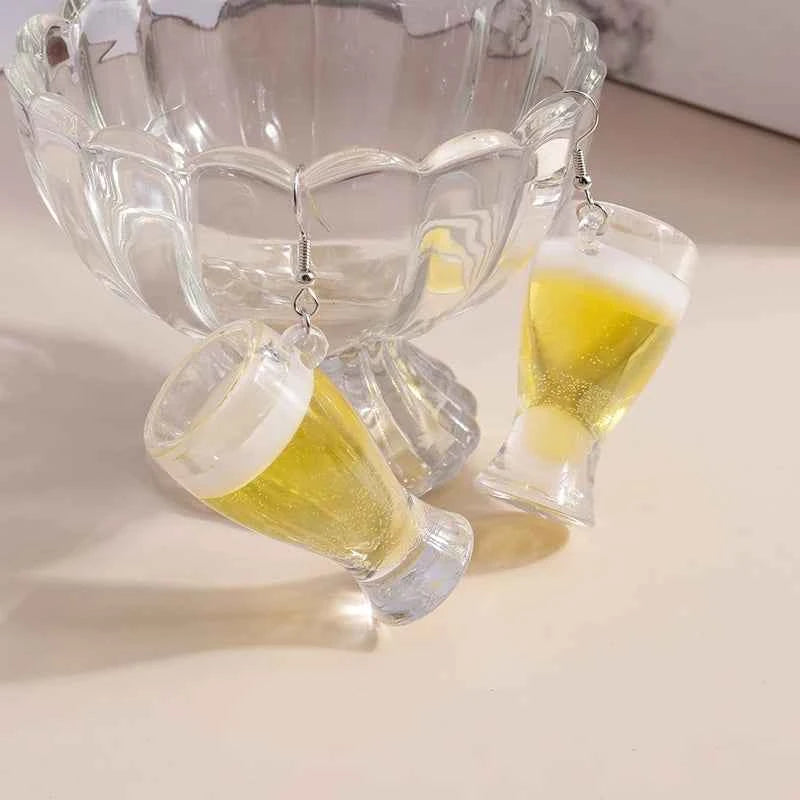 Fashion Simulation 3D Beer Cup Drop Earrings for Women Creative Drink Dangle Earrings Pub Party Jewelry Gifts