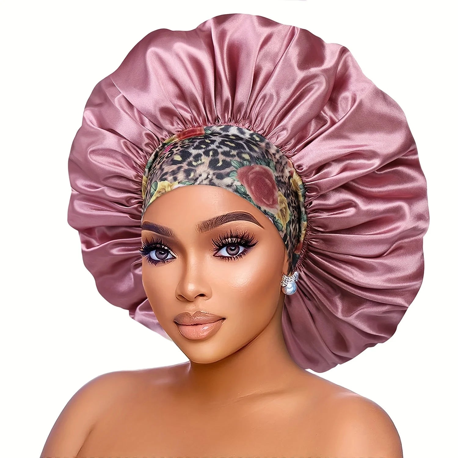 Women's Fashion Bonnet Flower Printed Hair Hat with Wide Edge Elastic Silk Smooth Satin Face for Daily Home Sleep Hat - NamafadStore