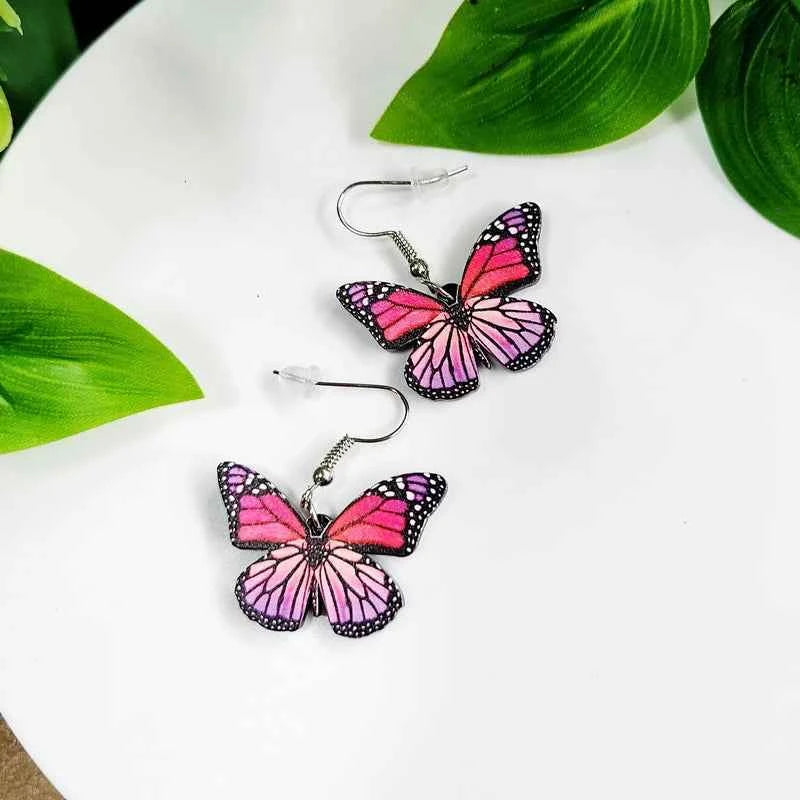 Party Unusual Acrylic Colors Butterfly Moth Hanging Pendants Earrings For Women Girls Cute Gradient Colorful Insect Jewelry Gift