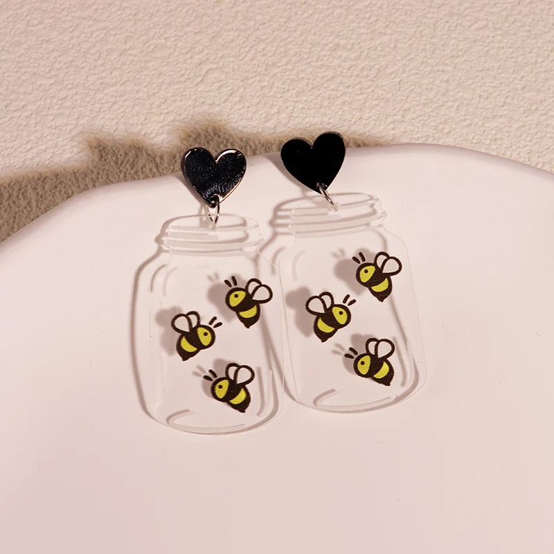 Cute Cat Design Dangle Earrings Acrylic Jewelry Adorable Gift For Women Girls Daily Casual Frog Bee Pig Hamster