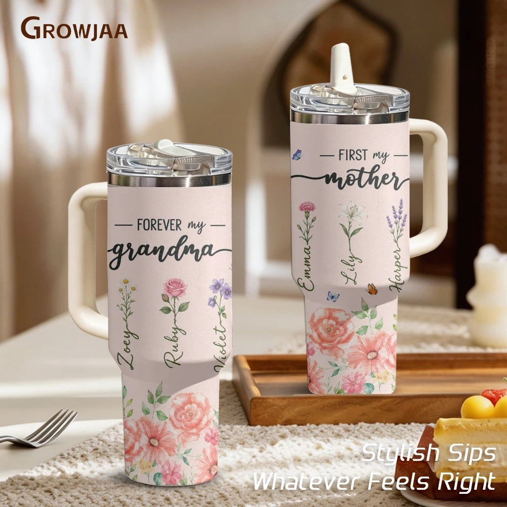 40oz Family Love Floral Tumbler – Insulated Stainless Steel Travel Mug