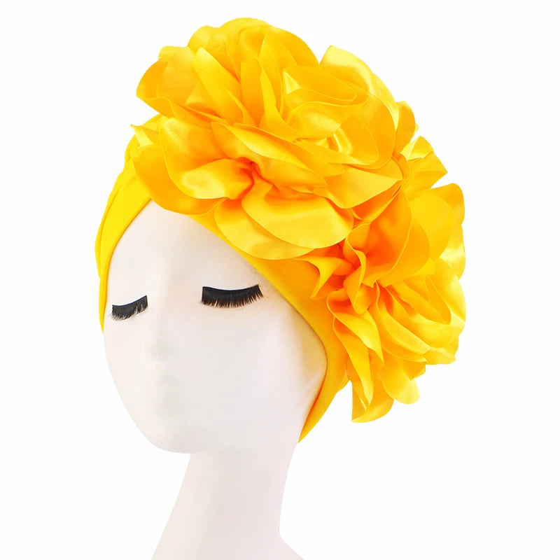 Women's Head Wraps Wedding Party Headpiece Muslim Headscarf Hat India Caps Exaggerated Big Flower African Turban Cap - NamafadStore