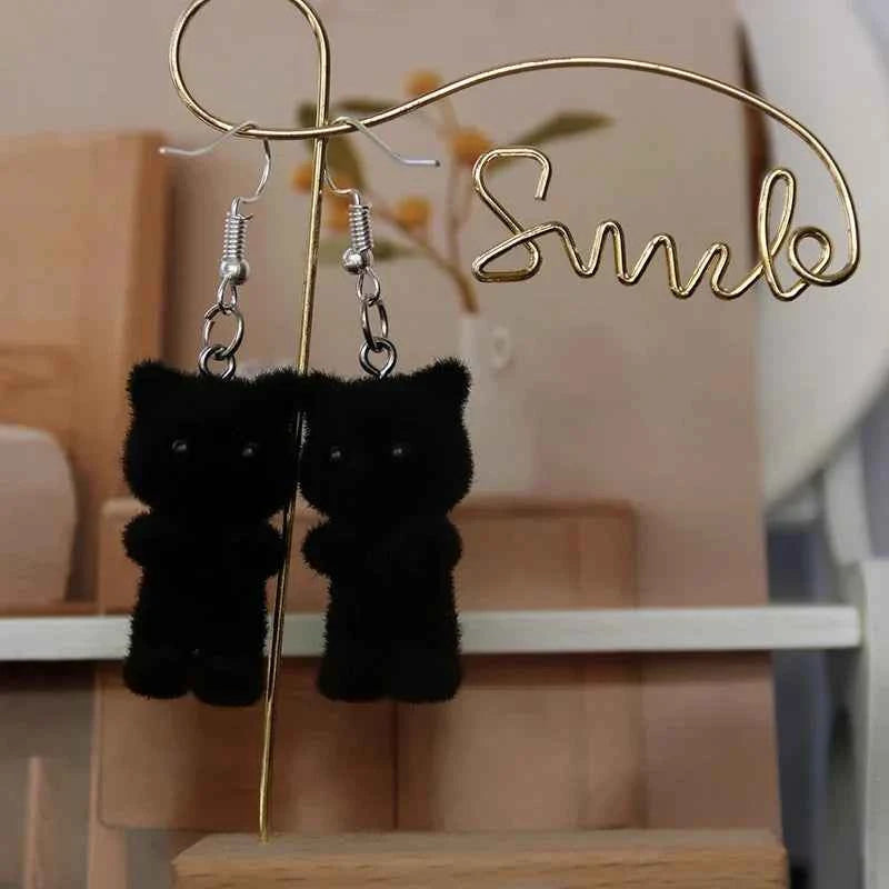 Cute Resin Flocked 3D Cat Earrings,Cartoon Animal Earrings,Holiday Party Gift