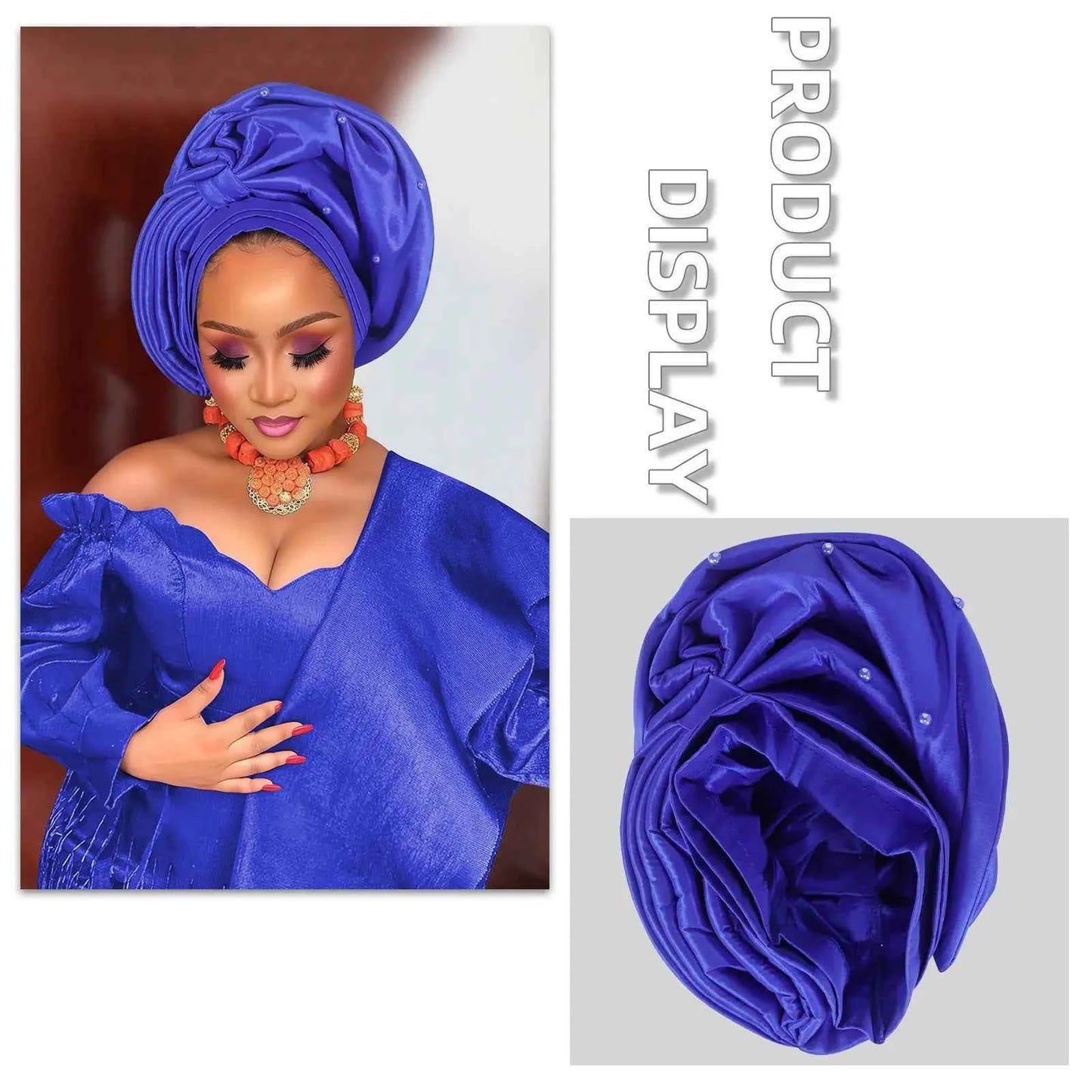 African Female Head Wraps Raw Silk Turban Cap for Women Nigeria Wedding Party Headcover Hat Ready to Wear Head Ties