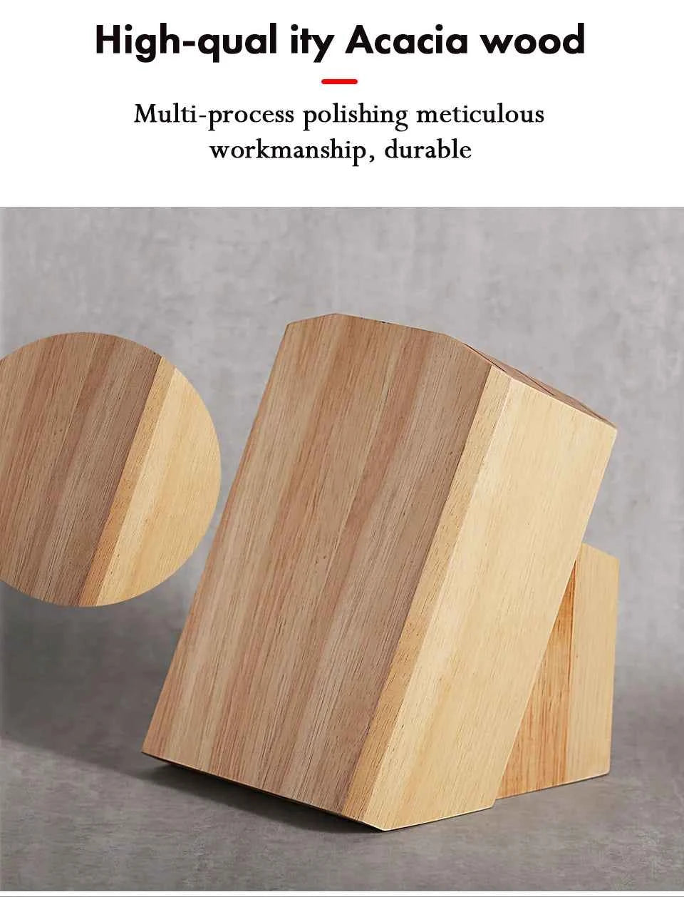 TURWHO Knife Stand Acacia Solid Wood For 15PCS Kitchen Knives Set Scissors Sharpening Rod Holder Knife Block Shelf Storage Tools