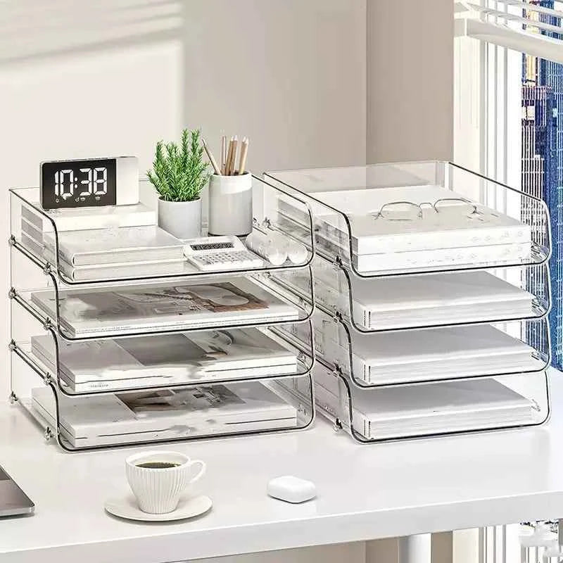Transparent document storage rack, desktop storage rack, office book table storage box, organizer box