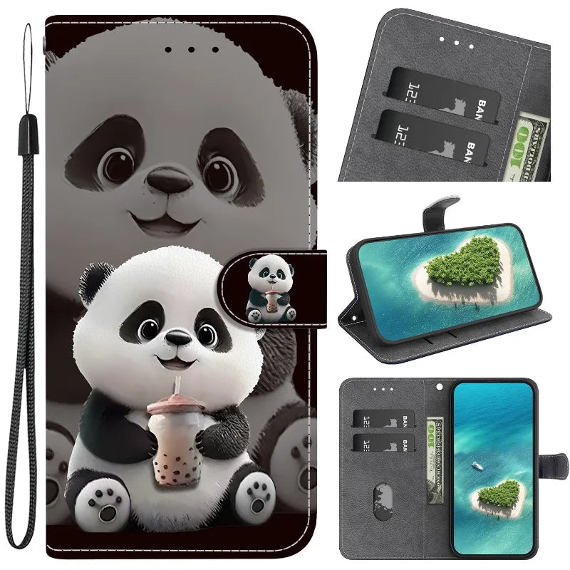 i17e Air Rose Cat Bear Case for iPhone 17e 16e 15 14 Plus 13 12 iphone17 Pro Max Cases Wallet Flip Stand Back Cover Strap Coque