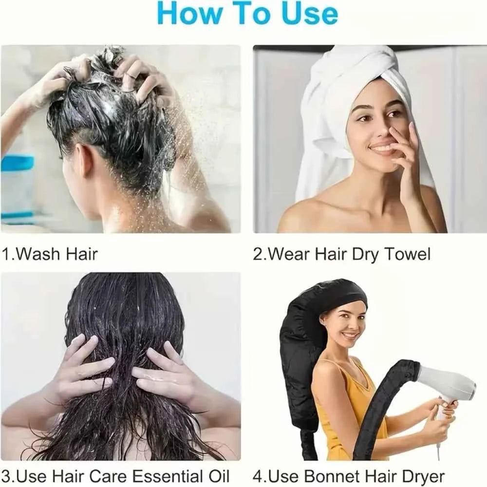 Bonnet Hooded Hair Dryer Attachment Extra Large Adjustable Deep Conditioning Cap Drying Heat Cap with Elastic Strap Fast Drying