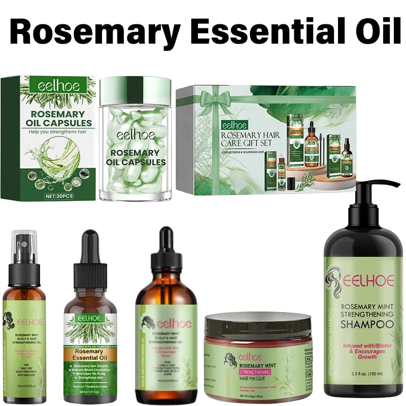 Rosemary Essential Oil Kit Mint Split Ends Dry Spray Nourishing Treatment Hair Mask Strengthening Moisturizing Shampoo Women Men - NamafadStore