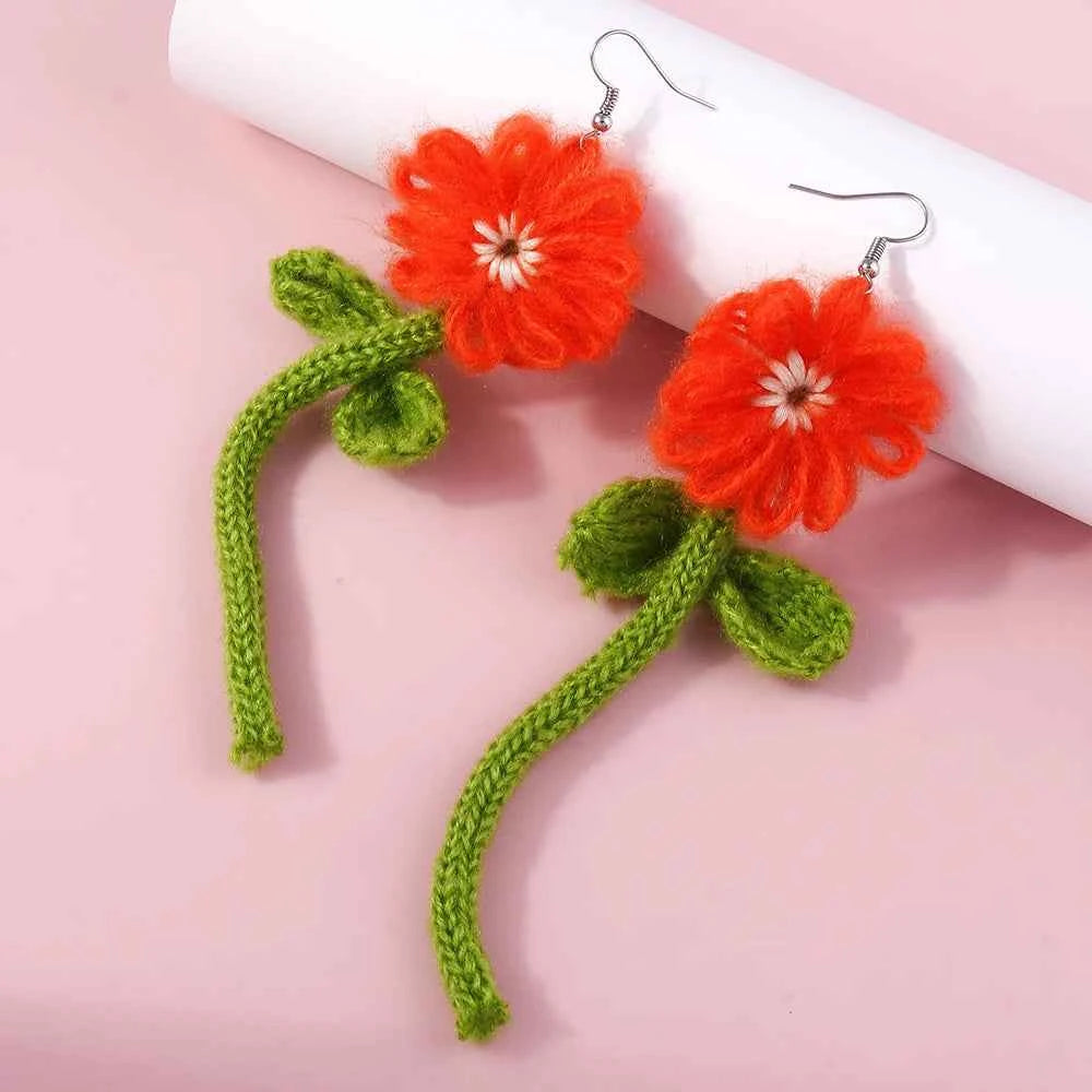 Cute Flower Drop Earrings for Women Girls Handmade Knitted Daisy Butterfly Dangle Earrings Kid's Jewelry Gifts