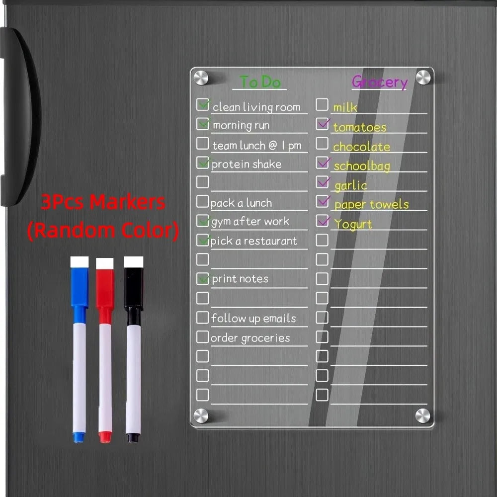 3D Magnetic Acrylic Weekly Planner – Reusable Fridge Calendar with 5 Markers