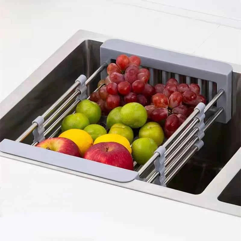 Adjustable Drain Rack Stainless Steel Sink Drain Rack Fruit Vegetable Drain Basket Kitchen Retractable Drying Rack