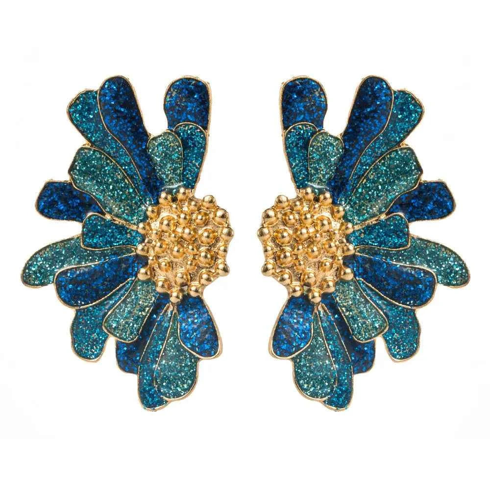 Big Statement Bohemia Rainbow Painting Flower Stud Earring for Women Vacation Metal Jewelry