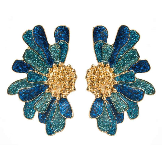 Big Statement Bohemia Rainbow Painting Flower Stud Earring for Women Vacation Metal Jewelry