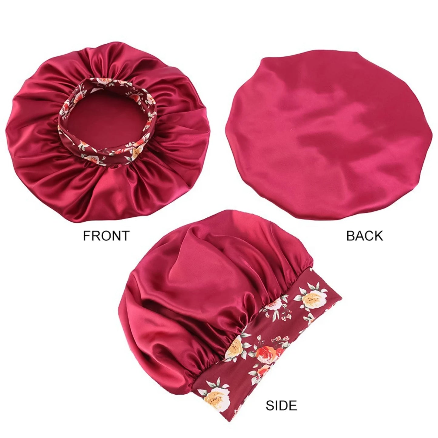 Women's Fashion Bonnet Flower Printed Hair Hat with Wide Edge Elastic Silk Smooth Satin Face for Daily Home Sleep Hat - NamafadStore