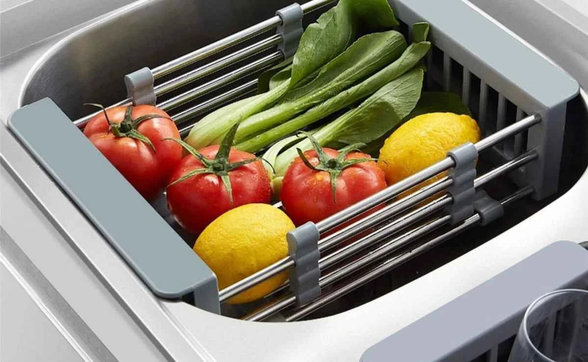 Adjustable Drain Rack Stainless Steel Sink Drain Rack Fruit Vegetable Drain Basket Kitchen Retractable Drying Rack