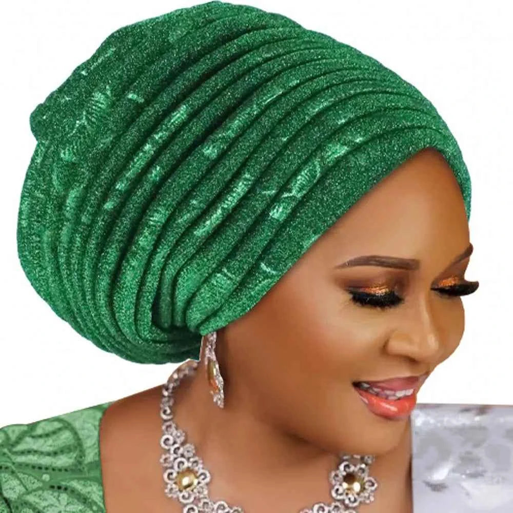 2025 Fashion Women’s Pleated Turban Cap – Auto Gele African Head Wrap for Weddings & Parties