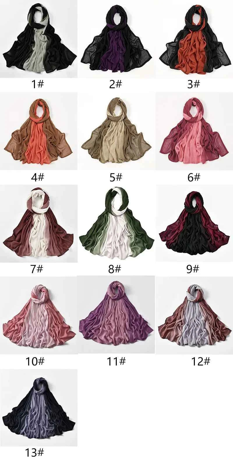 Big Size Gradient Women Cotton Rayon Crease Hijab Scarf Woman Long Wraps and Shawls Musulman Headband Islamic Turban