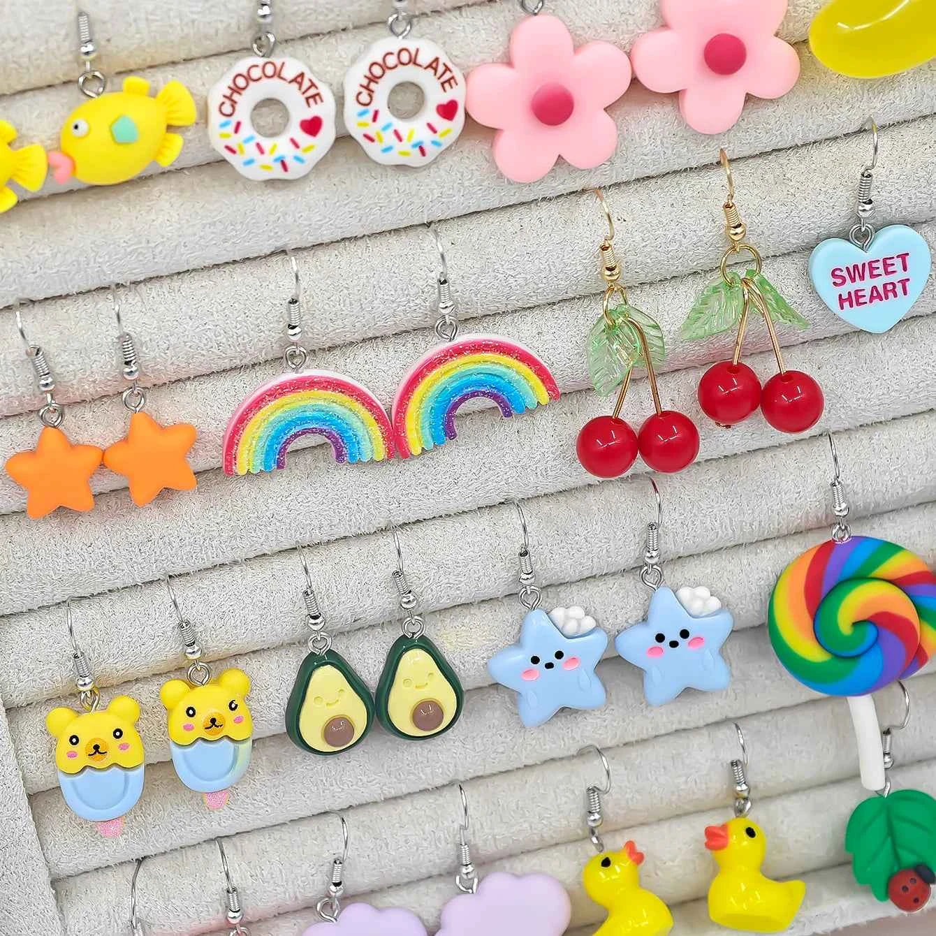 40pcs Cross border Hot selling Luminous Resin Earrings Fun Simulation Love Rainbow Candy Corn Pendant Earrings Set