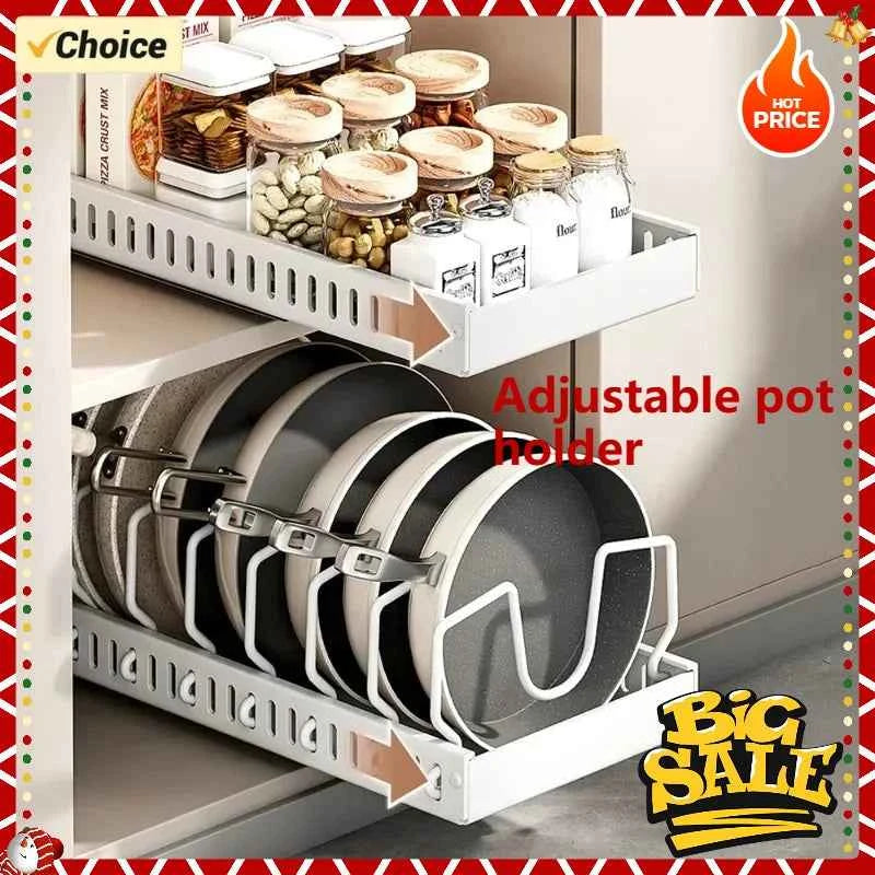 1Pc Kitchen Multifunctional Organizer Pull Out for Pots/Pans Sliding Lid Holder Spice Rack & Dish Drying Racks Drawer Organizer