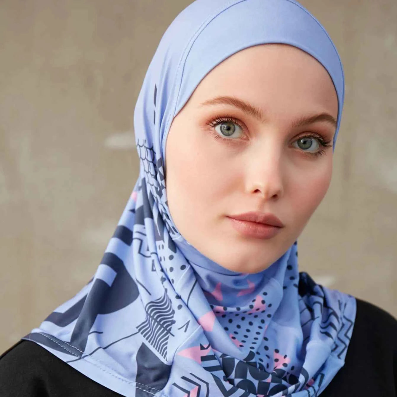 Sporty Muslim Inner Hijab Women Geometric Printing Pattern Instant Turban For Ladies Head Wrap Headband Header Model