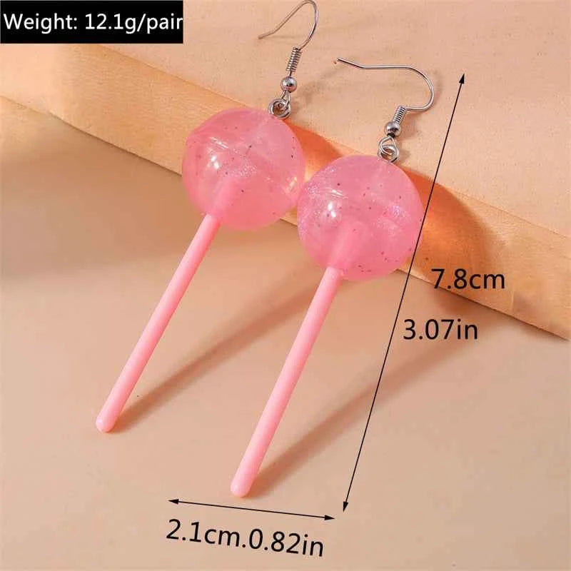 Sweet Candy Color Lollipop Drop Earrings for Women Funny Simulation Food Flower Dinosaur Dangle Hook Earrings Girls Jewelry Gift